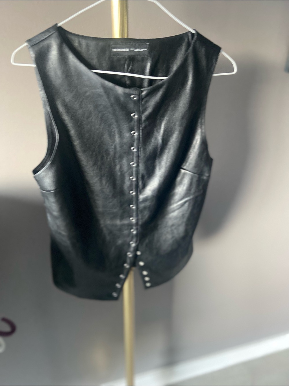 Bershka Black Faux super soft Leather Snap-Front Vest - Picture 1 of 7
